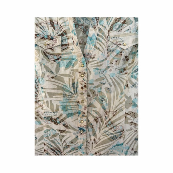 Roper pearl snap short sleeve blouse. Semi sheer print cut out cowgirl rodeo - Picture 2 of 8